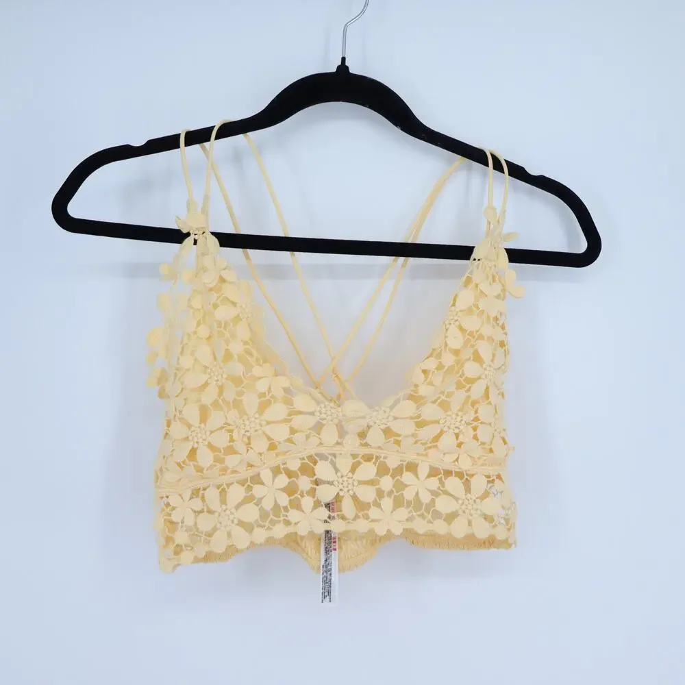 free people Miss Dazie Bikini Lingerie Yellow Lace Smocked Back Women's S
